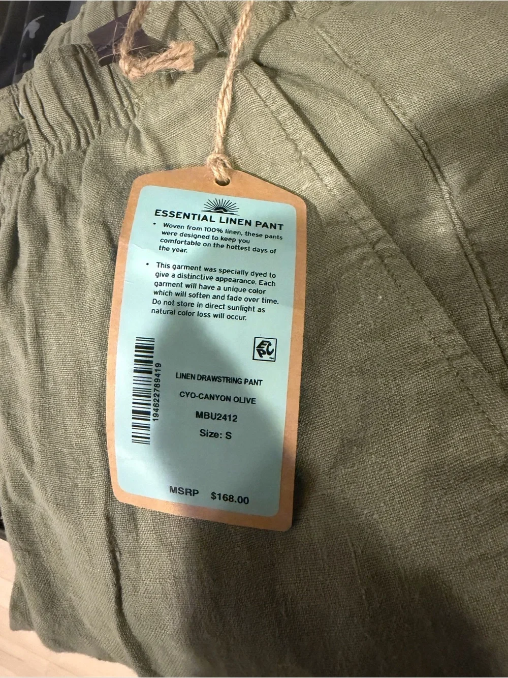 Men Faherty Essential Linen Pant Canyon Olive SMALL NWT